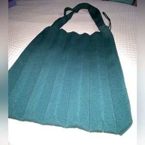 Joseph and Stacey Lucky Pleats Knit Deep Forest Green Pleated Shoulder Bag Tote